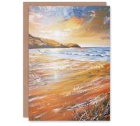 Artery8 Woolacombe Bay Seaside Sunset Coastal Landscape Birthday Art Card in Orange Artery8 Orange