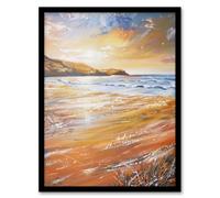 Woolacombe Bay Seaside Sunset Coastal Landscape Framed Art Print Artery8 Orange A4