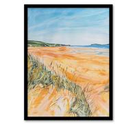 Artery8 Woolacombe Beach Seaside Landscape Watercolour Framed Art Print | Size: W12" x H16" Artery8 Multicolor W12" x H16"