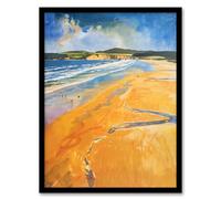 Artery8 Woolacombe Beach Watercolour Seaside Landscape Living Room Artwork Framed Wall Art Print A4