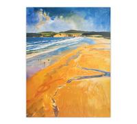 Artery8 Woolacombe Beach Watercolour Seaside Landscape Wall Art Print | Size: W12" x H16" Artery8 Multicolor W12" x H16"