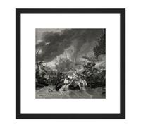 Artery8 Woollett 9 Years War Battle La Hogue Illustration 8X8 Inch Square Wooden Framed Wall Art Print Picture with Mount in Black Artery8 Black