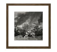 Artery8 Woollett 9 Years War Battle La Hogue Illustration 8X8 Inch Square Wooden Framed Wall Art Print Picture with Mount in Brown Artery8 Brown