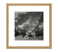 Artery8 Woollett 9 Years War Battle La Hogue Illustration 8X8 Inch Square Wooden Framed Wall Art Print Picture with Mount in Light Oak Artery8 Light Oak