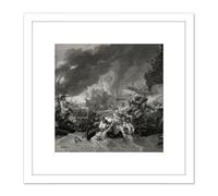 Artery8 Woollett 9 Years War Battle La Hogue Illustration 8X8 Inch Square Wooden Framed Wall Art Print Picture with Mount in White Artery8 White