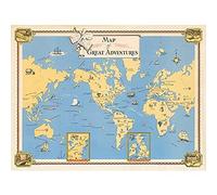 Artery8 World Map of Great Adventures 1946 Wall Art Print : Illustrated Travel Themed Vintage Map for Living Room or Office Inspiring Decor for Explorers and Dreamers