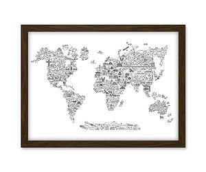 Artery8 World Travel Landmark Line Icons Map For Kids Bedroom Education Artwork Framed A3 Wall Art Print
