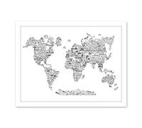 Artery8 World Travel Landmark Line Icons Map For Kids Bedroom Education Artwork Framed Wall Art Print 18X24 Inch