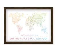 Artery8 World Travel Landmark Line Map Oh The Places You Will Go Rainbow White Artwork Framed Wall Art Print A4 in Brown Artery8 Brown