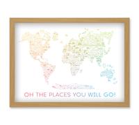 World Travel Landmark Line Map Oh The Places You Will Go! Rainbow White Artwork Framed Wall Art Print A4 Artery8 Light Oak One Size