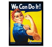Artery8 World War 2 Rosie Riveter We Can Do It Women Usa 12X16" Framed Wall Art Print