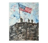 Artery8 World War II Iwo Jima American Flag Watercolour Wall Art Print in Blue | Size: W12" x H16" Artery8 Blue W12" x H16"