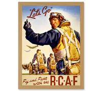 World War WW2 Canada RCAF Fly Fight Pilot Air Force Vintage A4 Artwork Framed Wall Art Print Artery8 Light Oak One Size