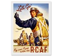 Artery8 World War WW2 Canada RCAF Fly Fight Pilot Air Force Vintage A4 Artwork Framed Wall Art Print in White Artery8 White