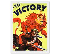 Artery8 World War WW2 Military Canada Victory Red Lion Beaver Cigar A4 Artwork Framed Wall Art Print in White Artery8 White