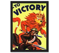 Artery8 World War WW2 Military Canada Victory Red Lion Beaver Cigar A4 Artwork Framed Wall Art Print in Black Artery8 Black