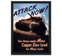 Artery8 World War WW2 USA Attack Tank Metal Copper Zinc Lead A4 Artwork Framed Wall Art Print in Black Artery8 Black