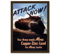 World War WW2 USA Attack Tank Metal Copper Zinc Lead A4 Artwork Framed Wall Art Print Artery8 Brown One Size
