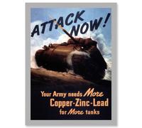 Artery8 World War WW2 USA Attack Tank Metal Copper Zinc Lead A4 Artwork Framed Wall Art Print in Light Grey Artery8 Light Grey