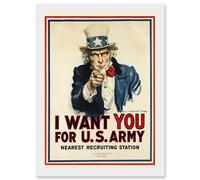 World War WW2 USA Uncle Sam We Want You Army Iconic A4 Artwork Framed Wall Art Print Artery8 White One Size