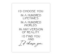 Artery8 Would Choose You In Hundred Lifetimes Love Modern Wall Art Print in White | Size: W18" x H24" Artery8 White W18" x H24"