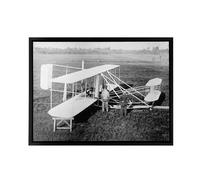 Artery8 Wright Brothers Biplane Machine Framed Canvas Wall Art Print in Grey | Size: W12" x H16" Artery8 Grey W12" x H16"