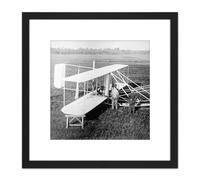 Artery8 Wright Brothers Biplane Machine Old Photo 8X8 Inch Square Wooden Framed Wall Art Print Picture with Mount in Black Artery8 Black