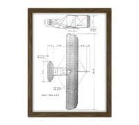 Artery8 Wright Brothers Glider Technical 1909 Drawing Artwork Framed Wall Art Print 18X24 Inch