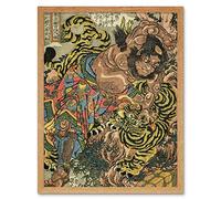 Artery8 Wu Song Seikaken no san Busho 108 Heroes Water Margin Utagawa Kuniyoshi Japanese Woodblock Reproduction Art Print Framed Poster Wall Decor 12x16 inch