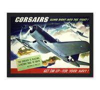 Artery8 WW2 World War Corsair USA Navy Plane A4 Artwork Framed Wall Art Print
