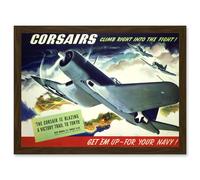 WW2 World War Corsair USA Navy Plane A4 Artwork Framed Wall Art Print Artery8 Brown One Size
