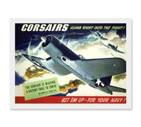 Artery8 WW2 World War Corsair USA Navy Plane A4 Artwork Framed Wall Art Print