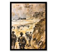 WWII D Day Landing Normandy War Tanks Soldiers Framed Art Print Artery8 Light Brown A4
