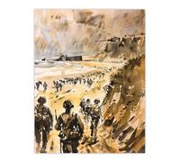 WWII D Day Landing Normandy War Tanks Soldiers Wall Art Print Artery8 Light Brown W24 inch x H32 inch