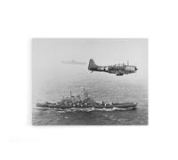 Artery8 WWII US Navy USS Washington Bomber Canvas Wall Art Print in Grey | Size: W18" x H24" Artery8 Grey W18" x H24"