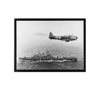 Artery8 WWII US Navy USS Washington Bomber Framed Canvas Wall Art Print in Grey | Size: W18" x H24" Artery8 Grey W18" x H24"