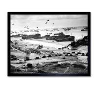 Artery8 WWII War US Landing Ships Omaha Beach D-day 1944 Framed Wall Art Print in Grey | Size: W12" x H16" Artery8 Grey W12" x H16"