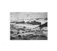 Artery8 WWII War US Landing Ships Omaha Beach D Day Canvas Wall Art Print in Grey | Size: W12" x H16" Artery8 Grey W12" x H16"