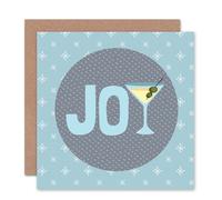 Artery8 Xmas Merry Martini Joy Olive Glass Present Christmas Card Artery8 Multicolor