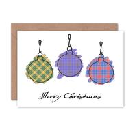 Artery8 Xmas Merry Tree Baubles Tartan Christmas Card Artery8 Multicolor
