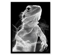 Artery8 Xray Effect Lizard Detailed Scales White On Black Wall Art Print - A4 Size
