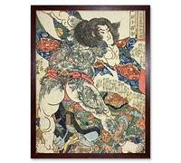 Artery8 Yan Qing Roshi Ensei 108 Heroes Water Margin Utagawa Kuniyoshi Japanese Woodblock Reproduction Art Print Framed Poster Wall Decor 12x16 inch