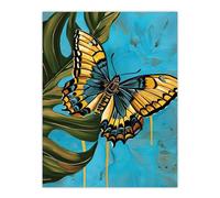 Artery8 Yellow Butterfly on Monstera Plant Leaf Painting Living Room Large Wall Art Poster Print Thick Paper 18X24 Inch