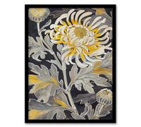 Artery8 Yellow Chrysanthemum Flower Detailed Artwork Framed Art Print | Size: A4 Artery8 Yellow A4