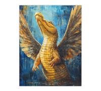 Artery8 Yellow Crocodile With Angel Wings Oil Painting Living Room Extra Large XL Wall Art Poster Print
