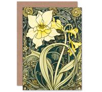 Artery8 Yellow Daffodil Flower Art Nouveau for Wife Her Mum Sister Daughter Mom Gran Nan Birthday Thank You Congratulations Blank Art Greeting Card