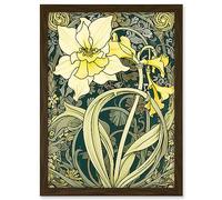Artery8 Yellow Daffodil Flower Watercolour Art Nouveau Artwork Framed A3 Wall Art Print