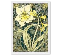 Artery8 Yellow Daffodil Flower Watercolour Art Nouveau Artwork Framed A3 Wall Art Print