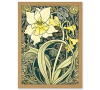 Artery8 Yellow Daffodil Flower Watercolour Art Nouveau Artwork Framed A3 Wall Art Print