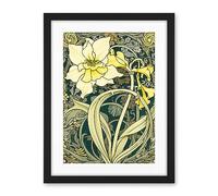Artery8 Yellow Daffodil Flower Watercolour Art Nouveau Artwork Framed Wall Art Print 18X24 Inch
